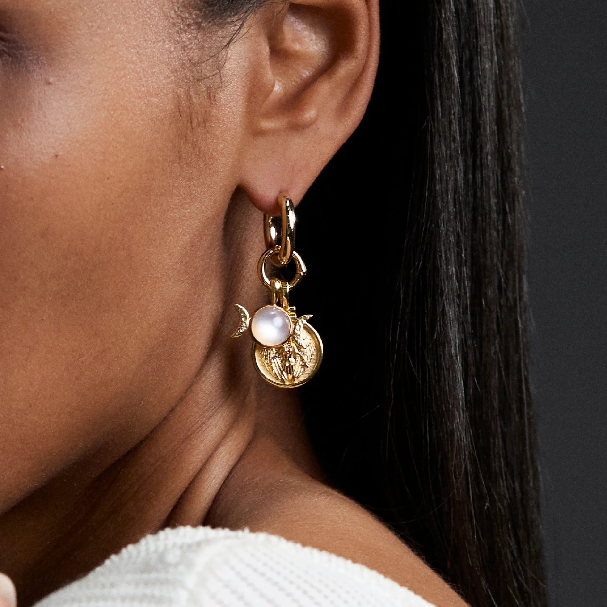 Triple Moon Goddess Charm Earring - Image 2