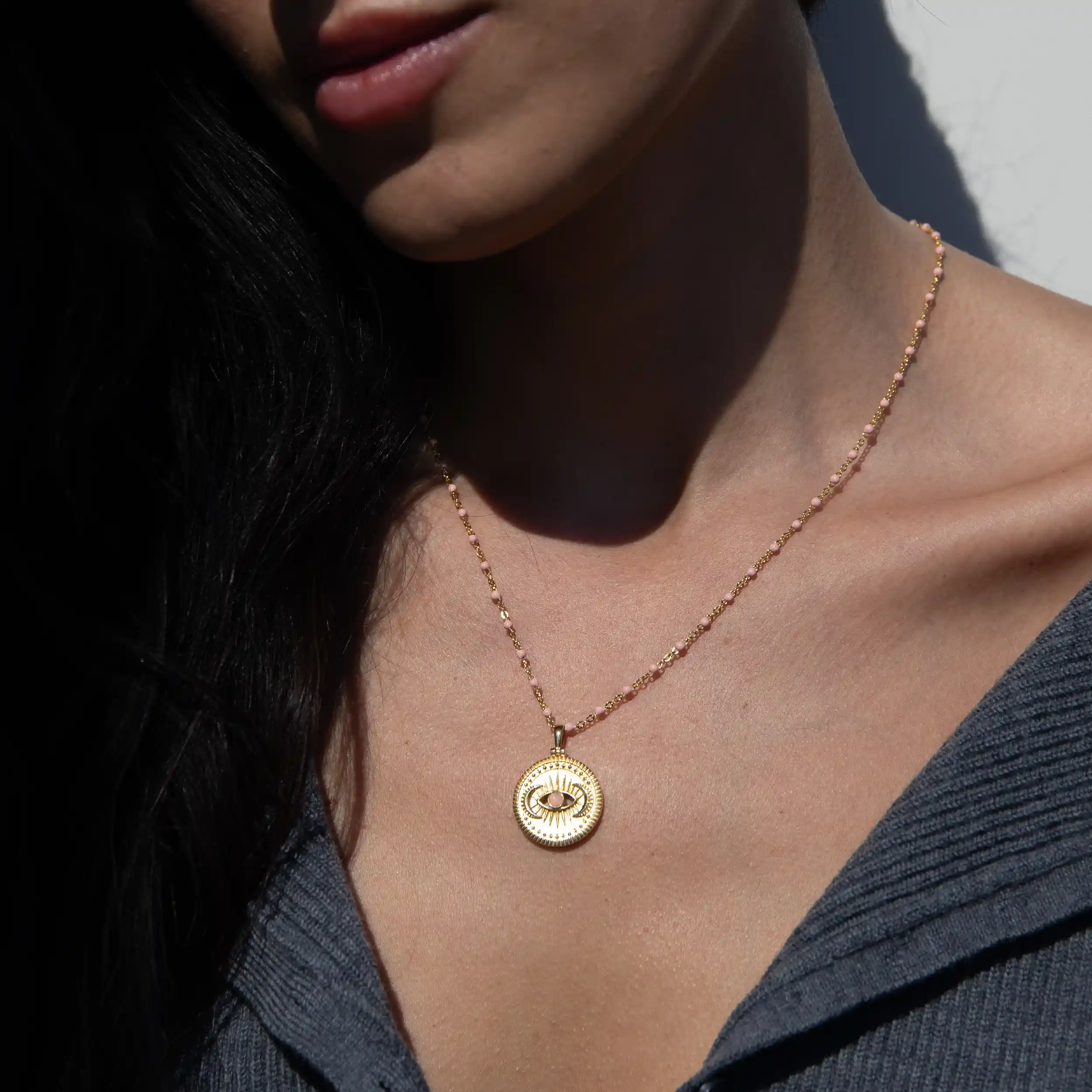 Cosmic Eye + Blush Enamel Necklace - Image 2