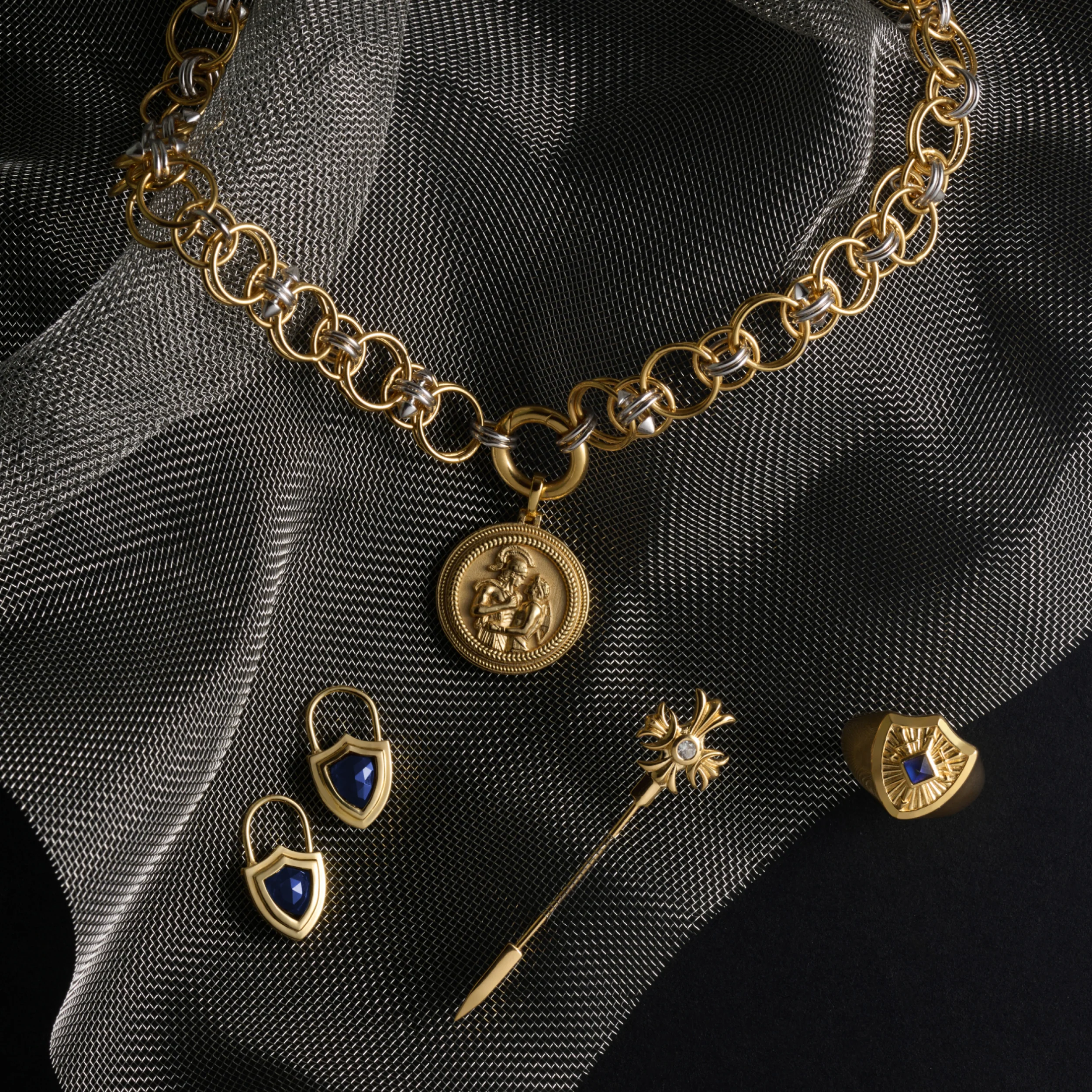 Sapphire Triple Moon Dagger Brooch - Image 2