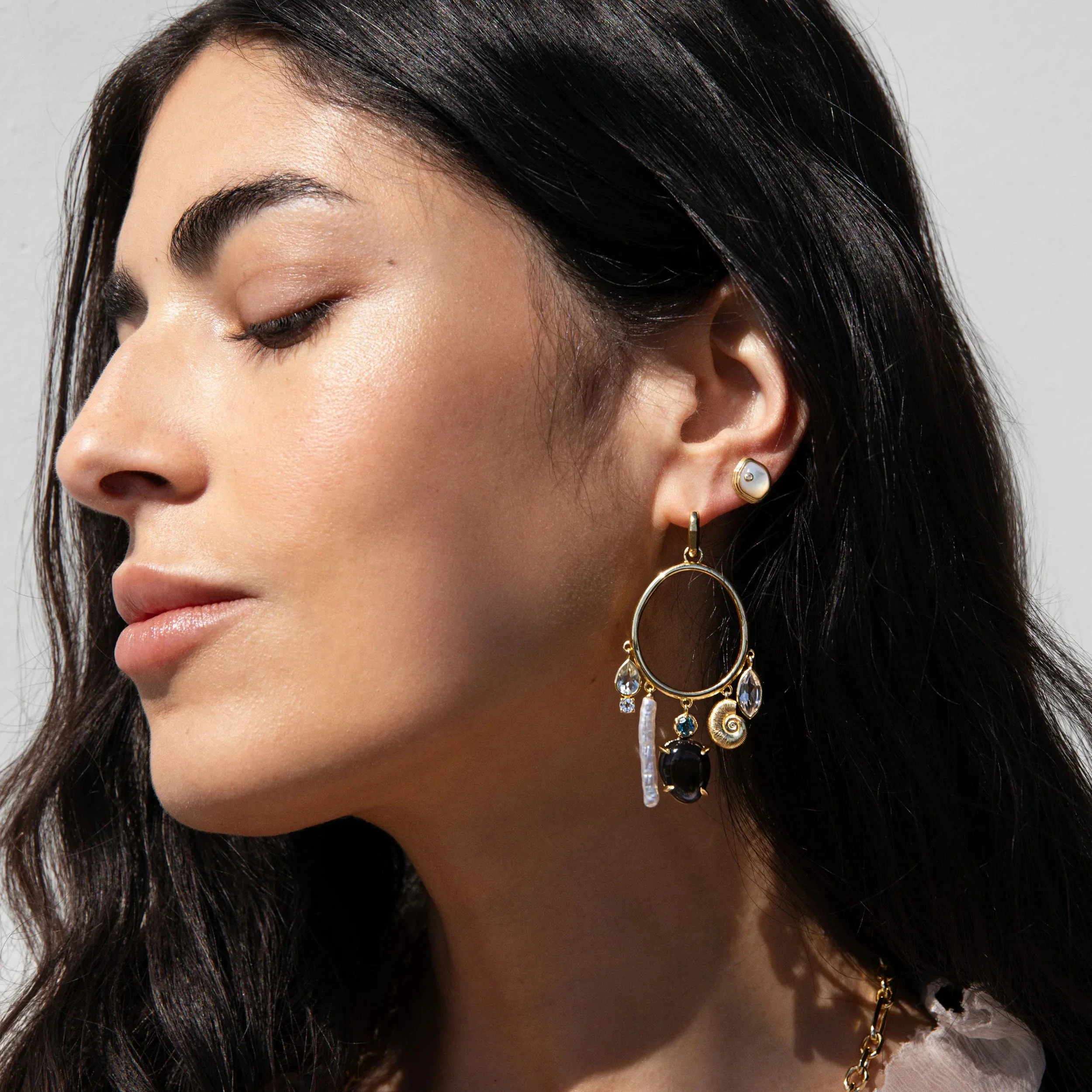 Deep Sea Gemstone Charm Hoops - Image 2