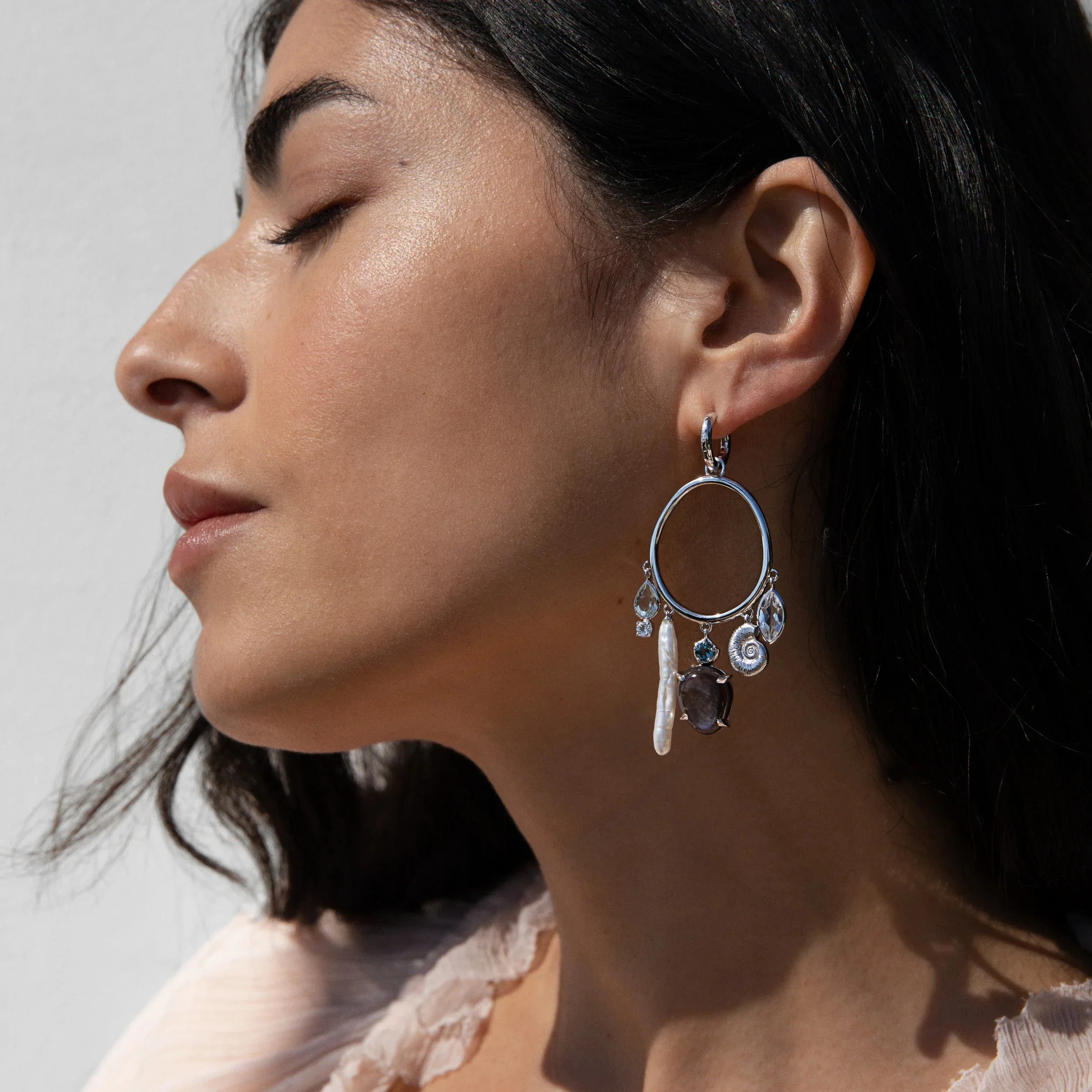 Deep Sea Gemstone Charm Hoops - Image 6
