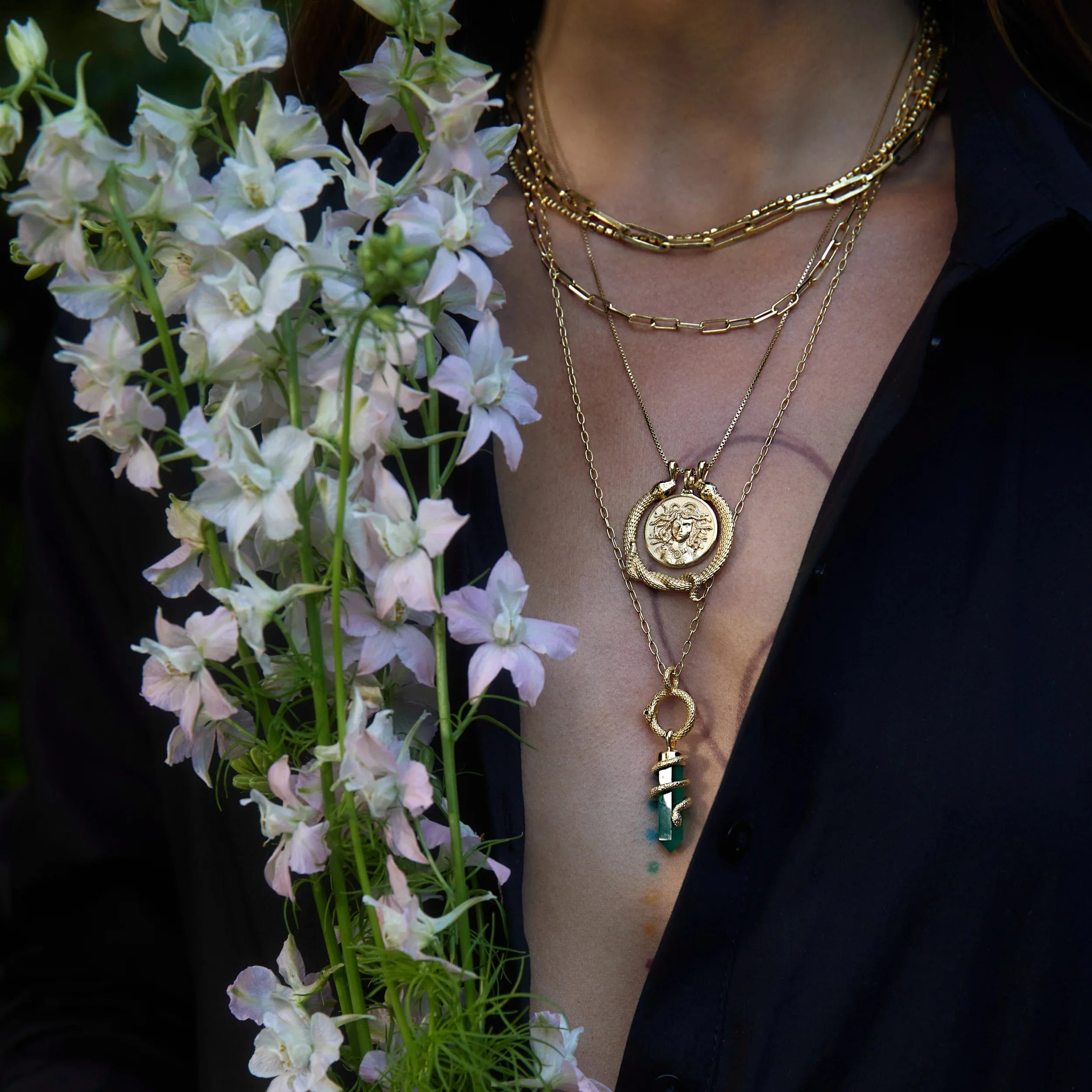 Green Onyx Crystal Snake Necklace - Image 3