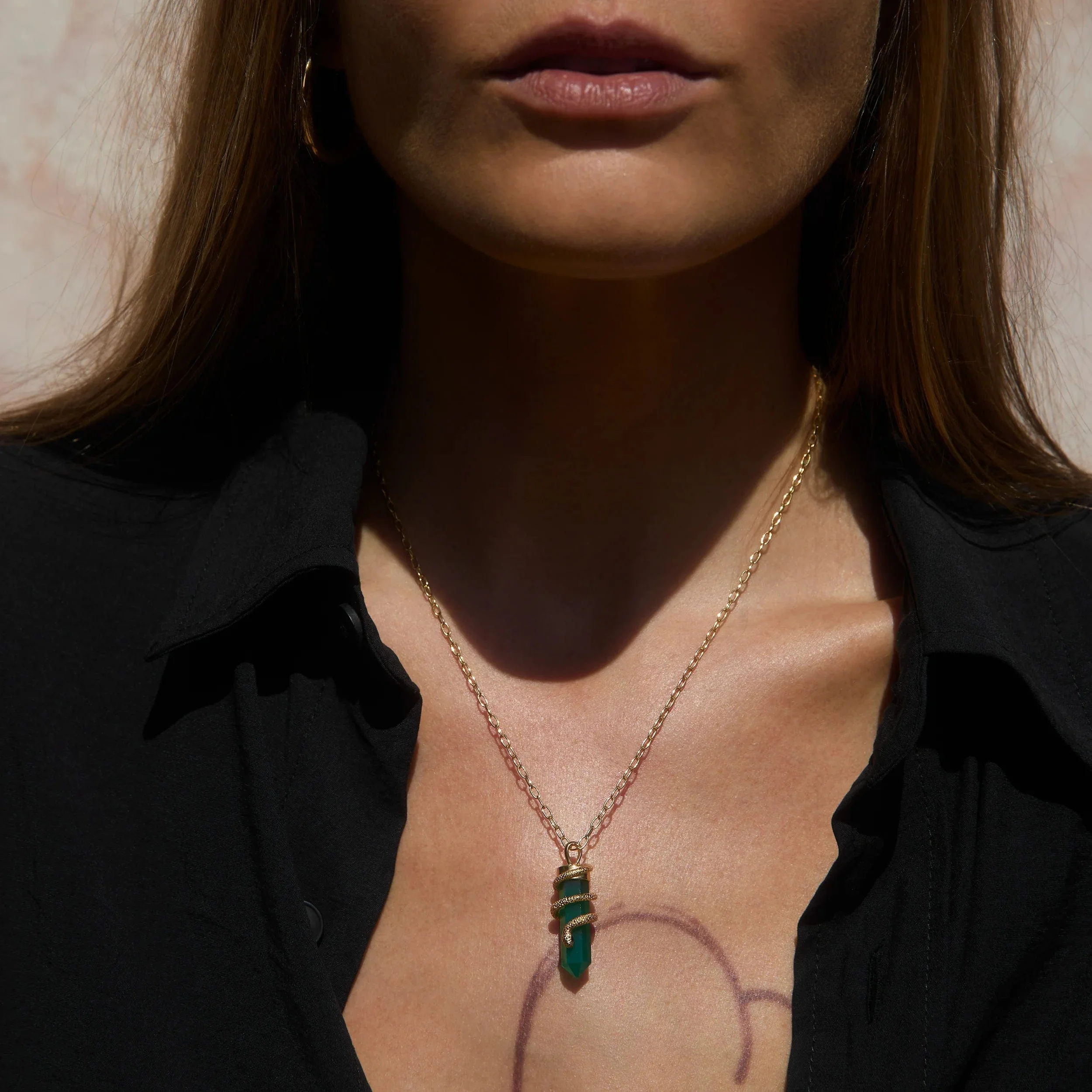 Green Onyx Crystal Snake Necklace - Image 4