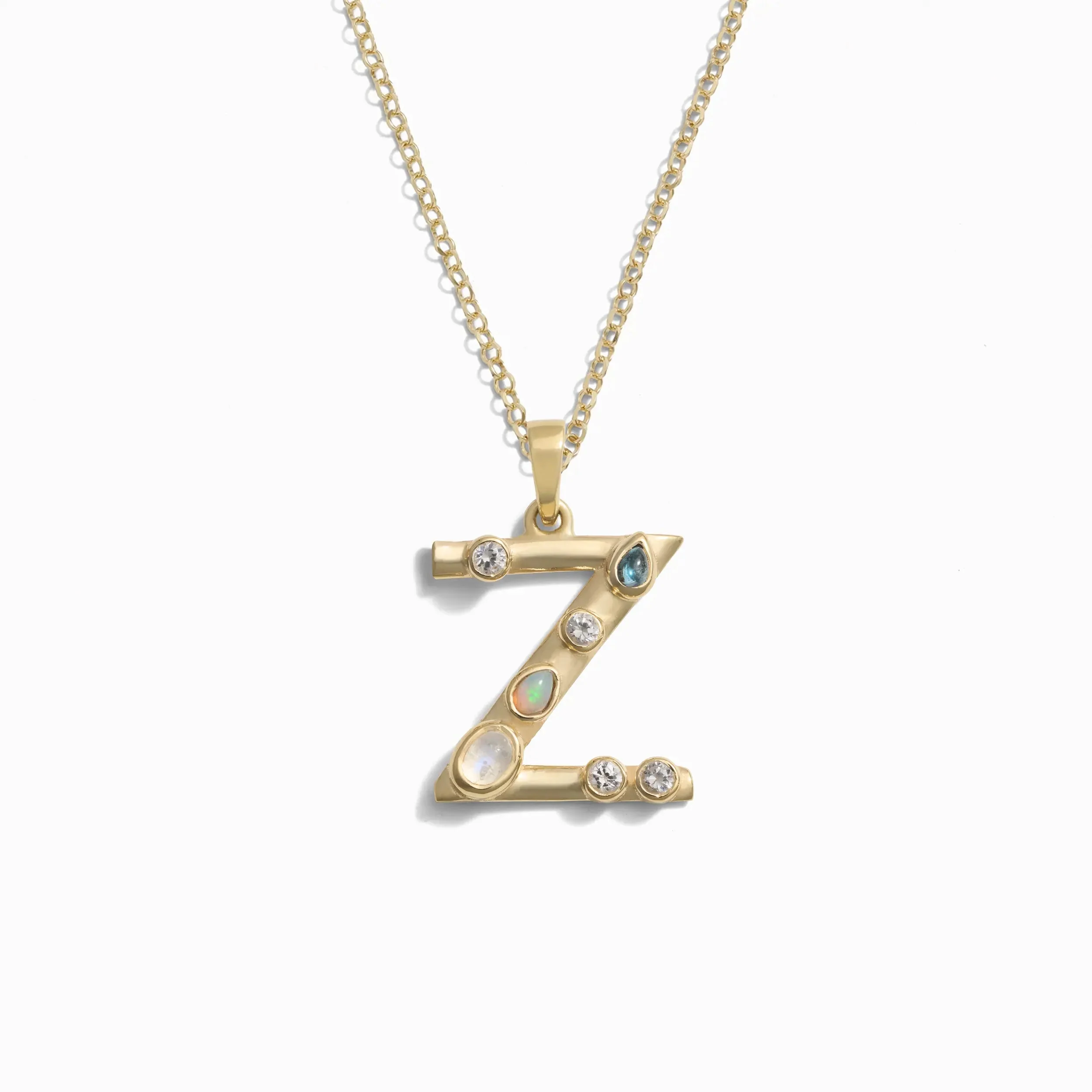 Gold Gemstone Initial Necklace - Image 24