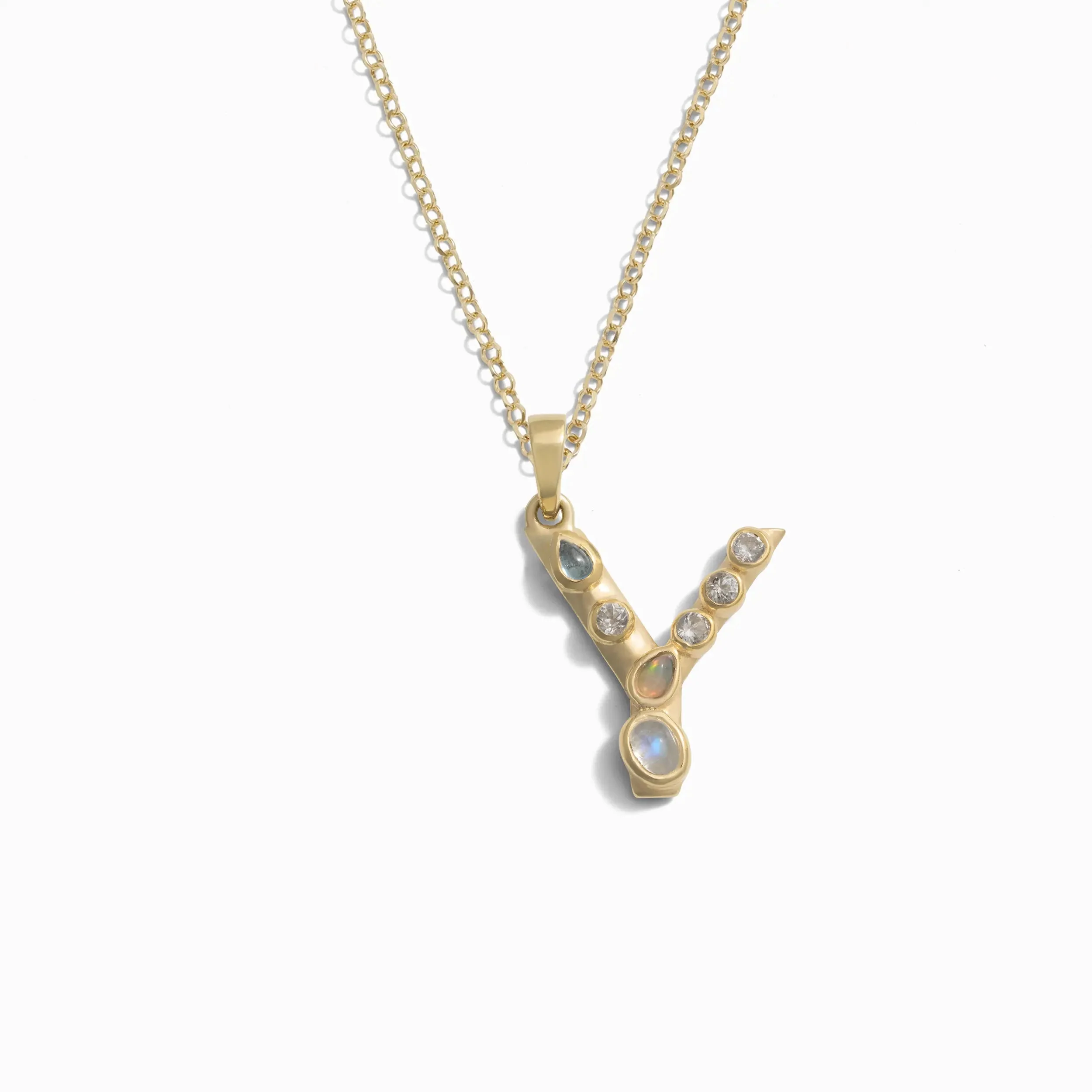 Gold Gemstone Initial Necklace - Image 25