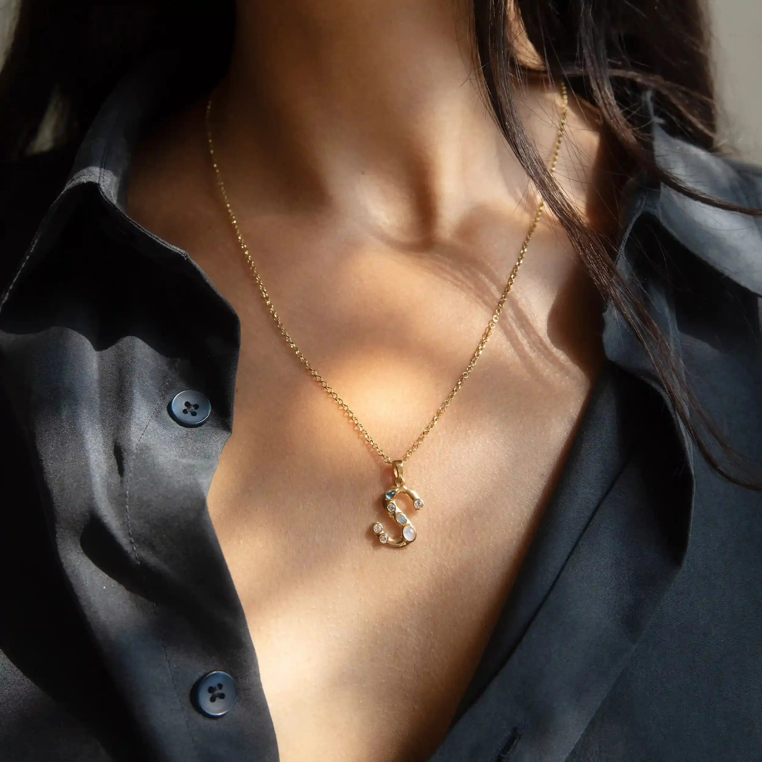 Gold Gemstone Initial Necklace - Image 26