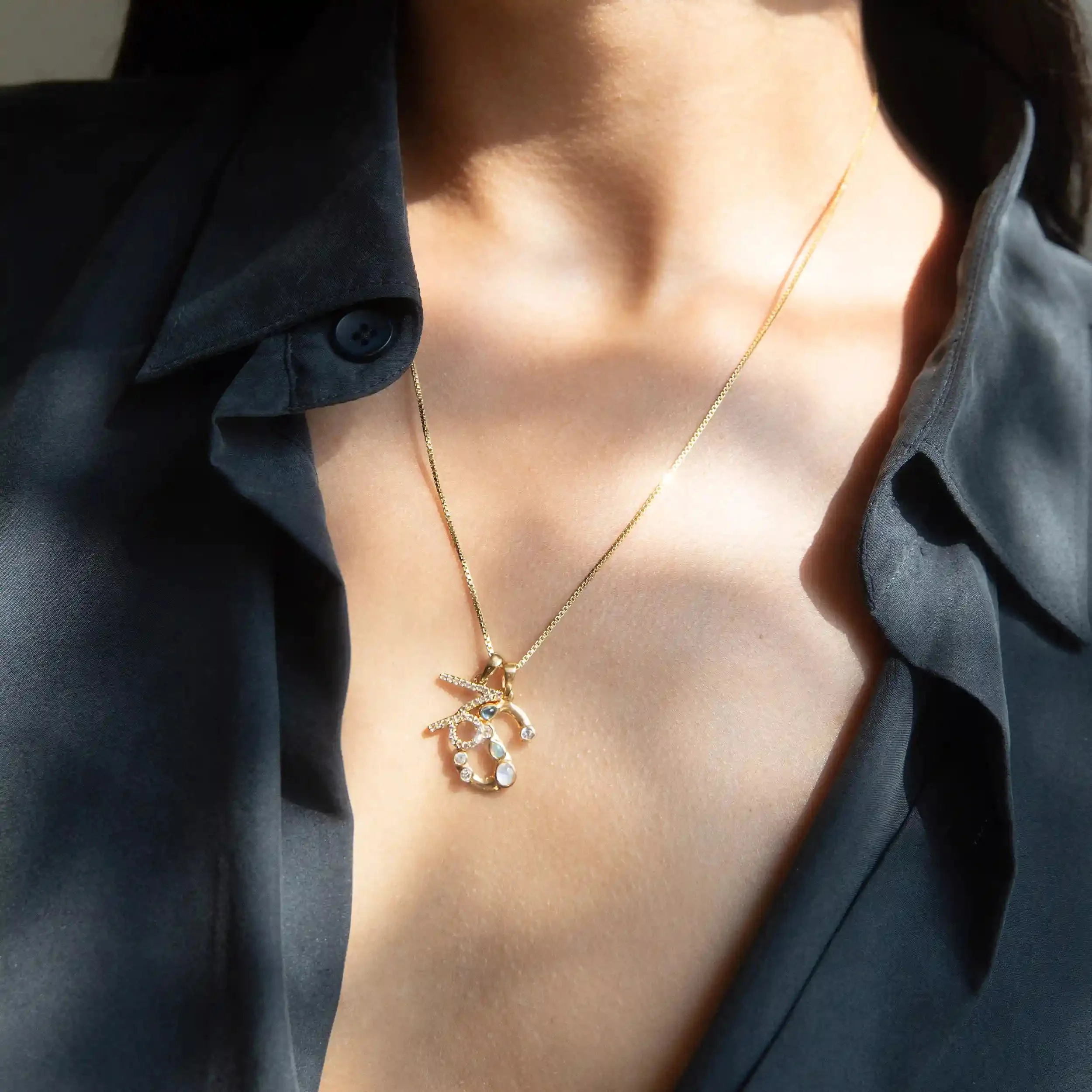 Gold Gemstone Initial Necklace - Image 29