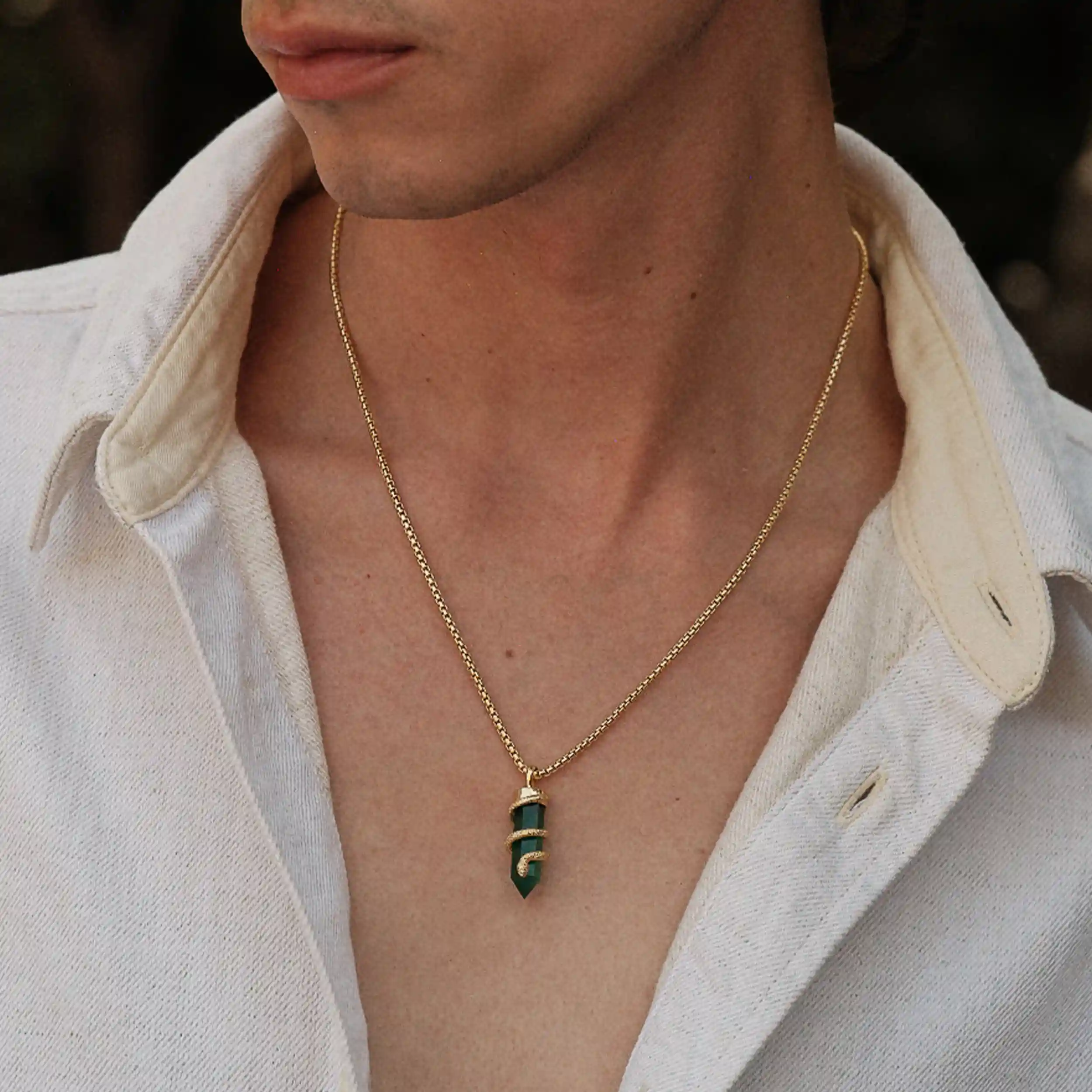 Men's Green Onyx Crystal Snake Necklace - Image 2