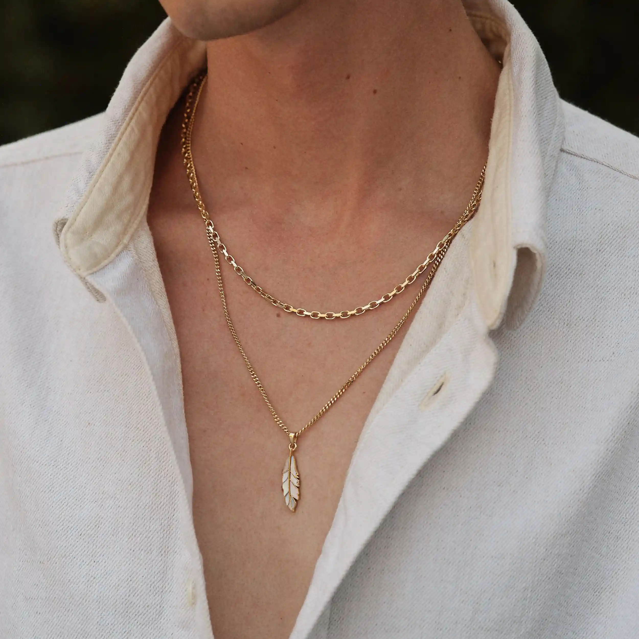Men's Mother of Pearl Feather Necklace - Image 2