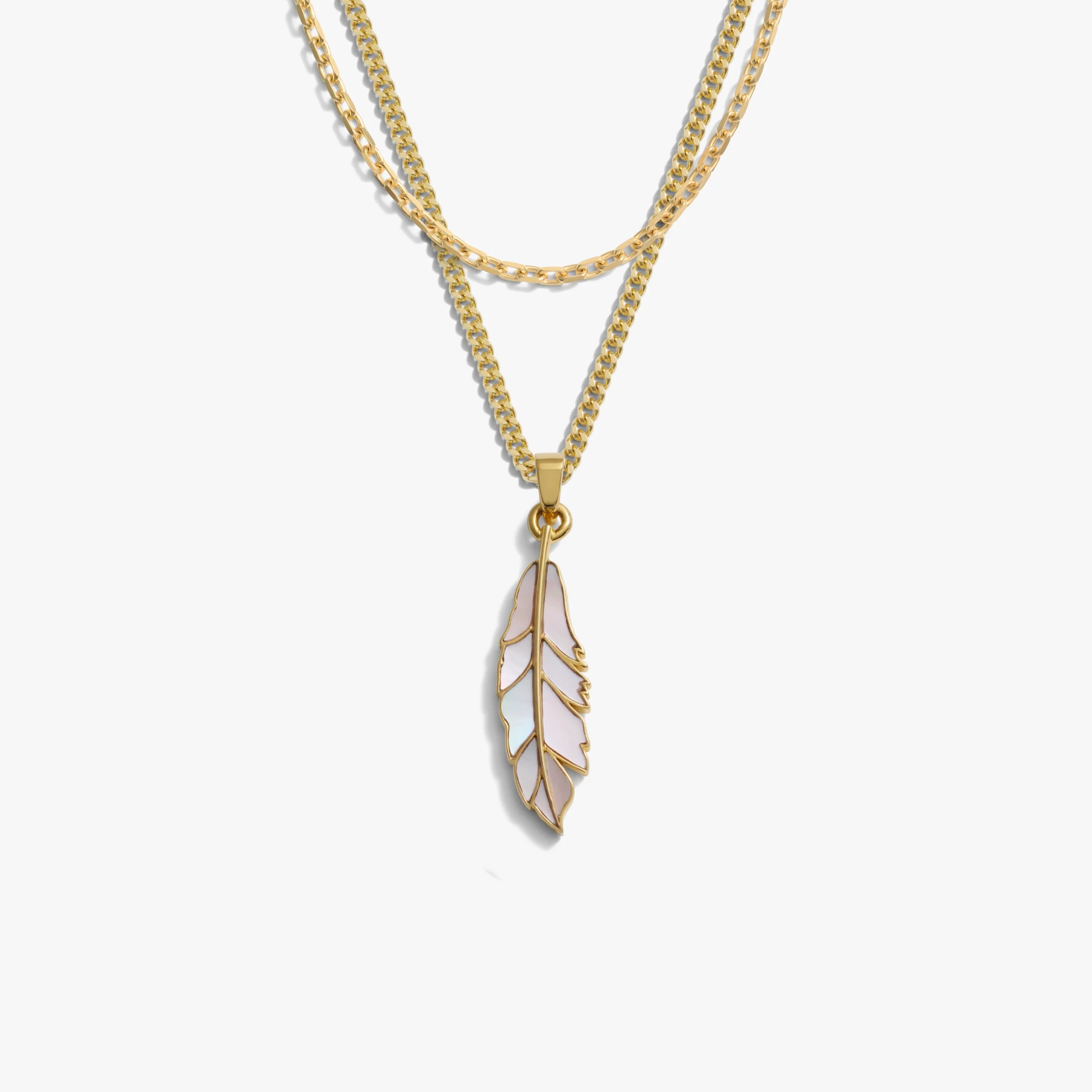 Men's Mother of Pearl Feather Necklace Set