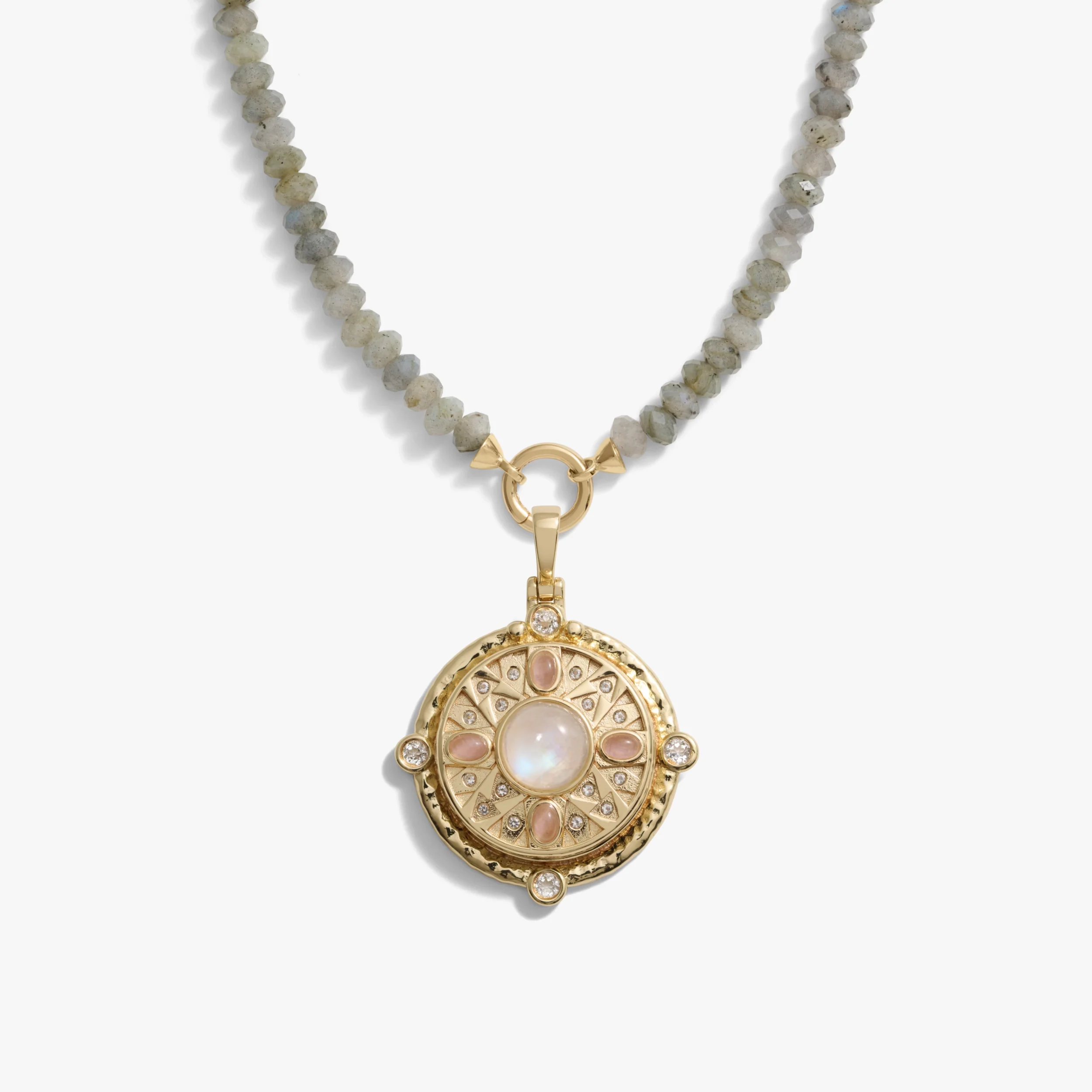 Pink Manifestation Locket Labradorite Charm Necklace