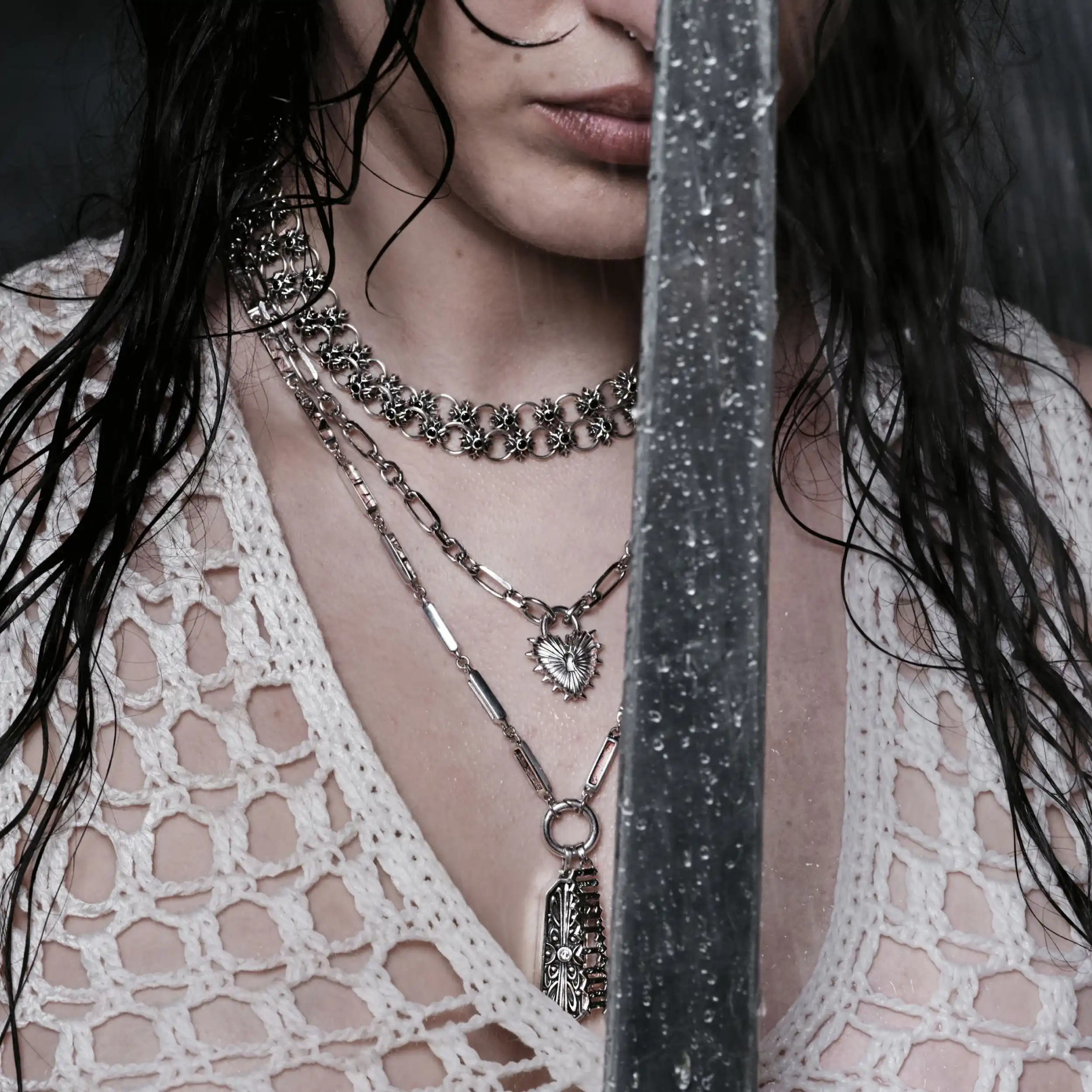 Spiked Heart Locket Statement Necklace - Image 2