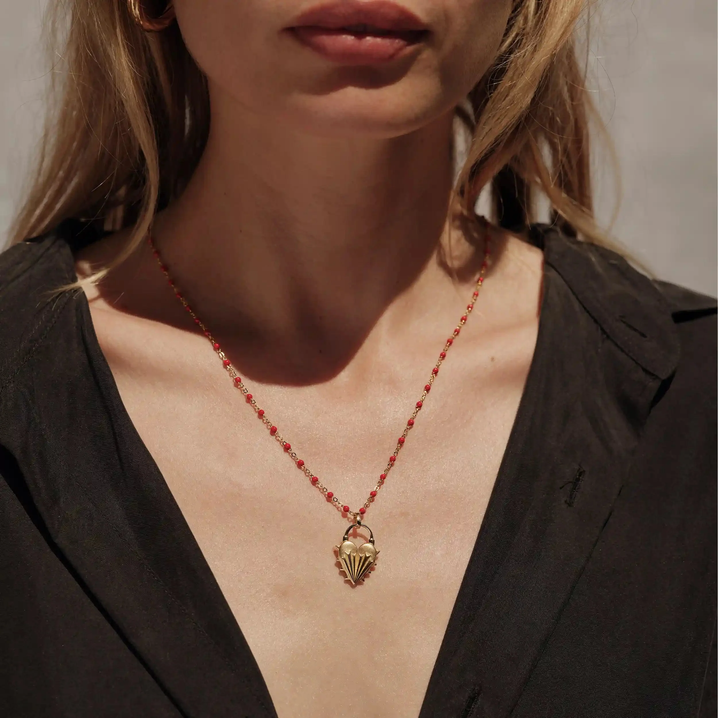 Spiked Heart Ruby Enamel Necklace - Image 2